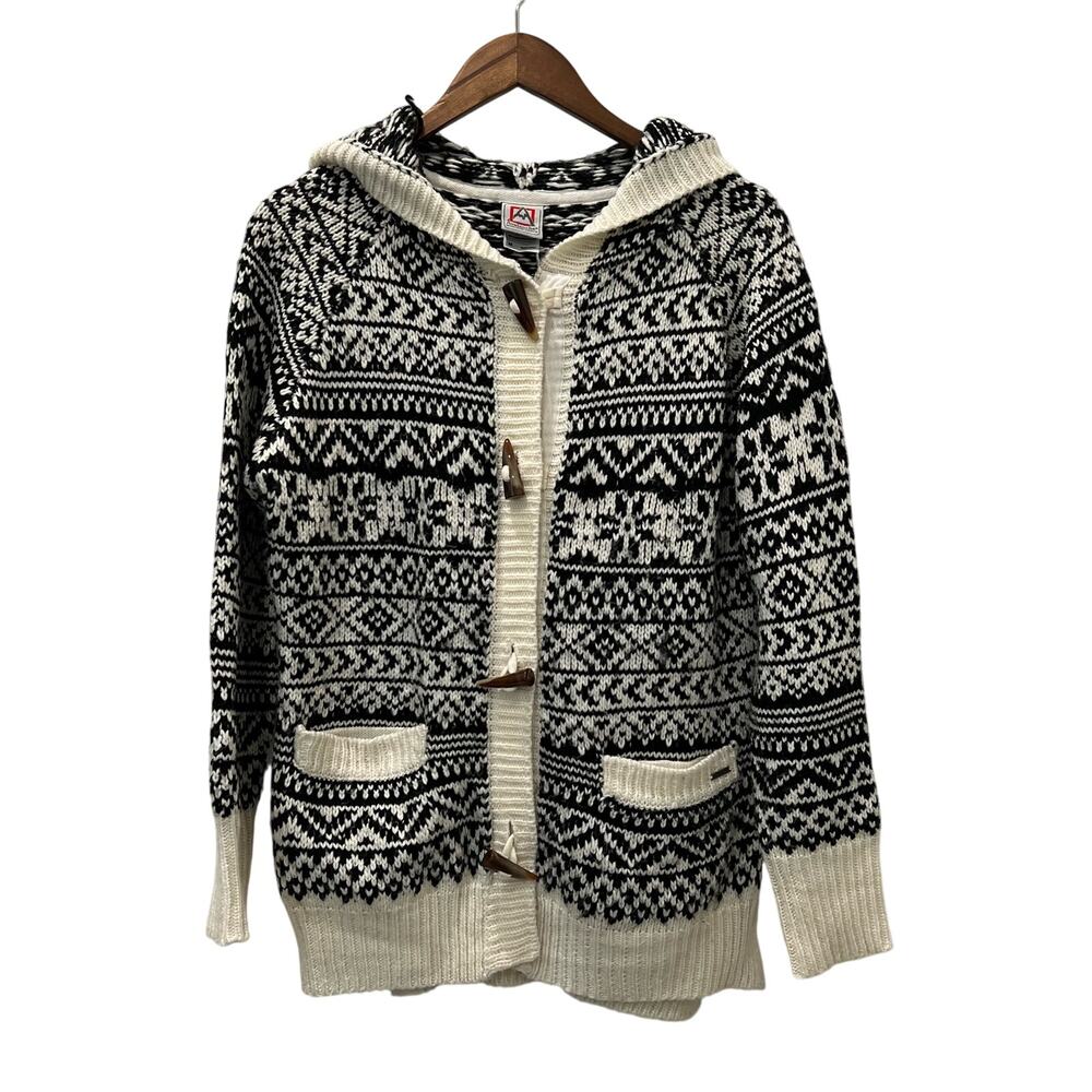 Avalanche  Black and Cream Cardigan Fair Isle Long Sleeve Size Medium
